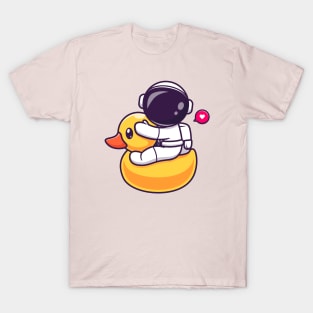 Cute Astronaut Riding Duck Balloon Cartoon T-Shirt